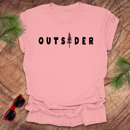 Flat lay of pink Outsider t-shirt by Wandering Owl Adventure Co.