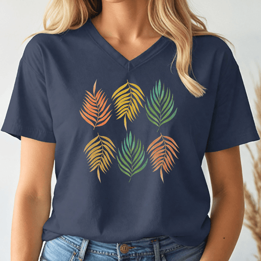 Rainbow Leaves V - neck Tee - Wandering Owl Adventure Gear