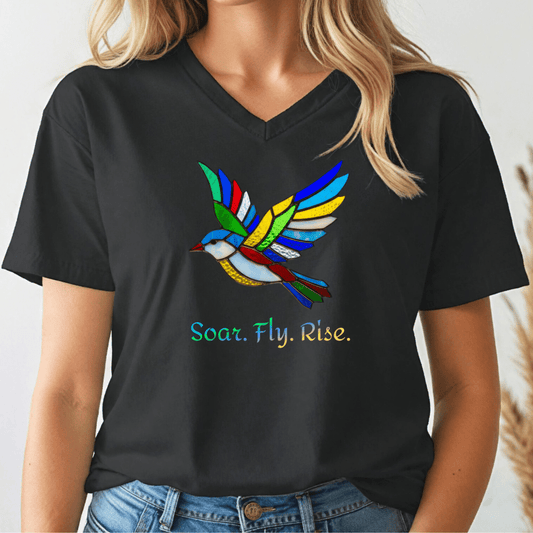 Soar. Fly. Rise Bird V-neck Tee