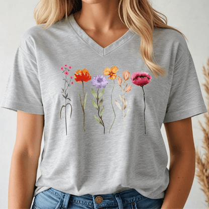 Tall Flowers V - neck Tee - Wandering Owl Adventure Gear